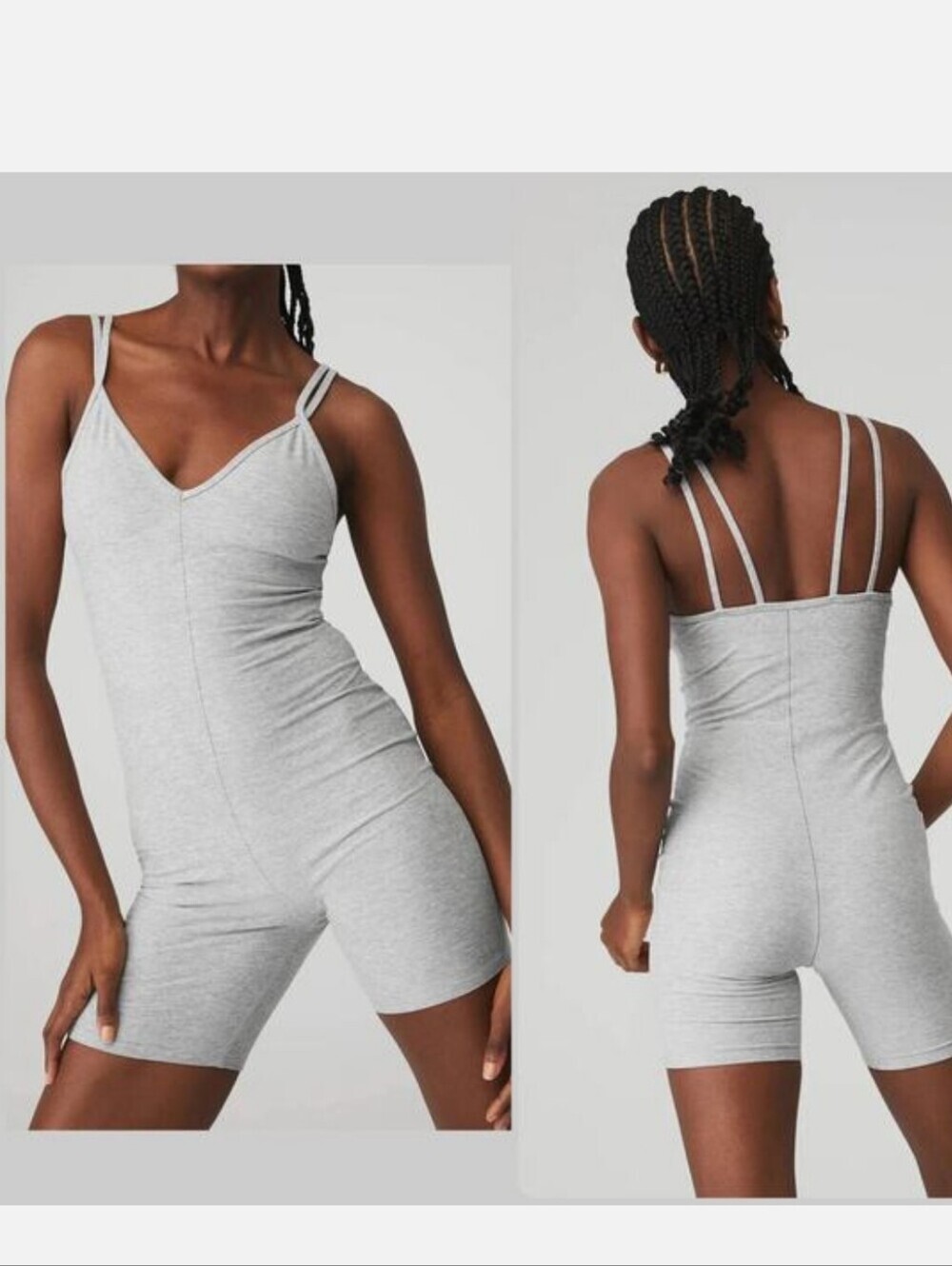 Alo Yoga Alosoft Suns Out Onesie Romper S Athletic Heather Grey Double Strap